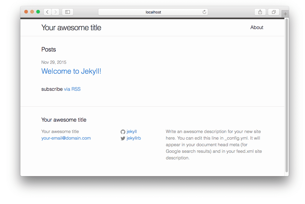Jekyll SSG default webpage