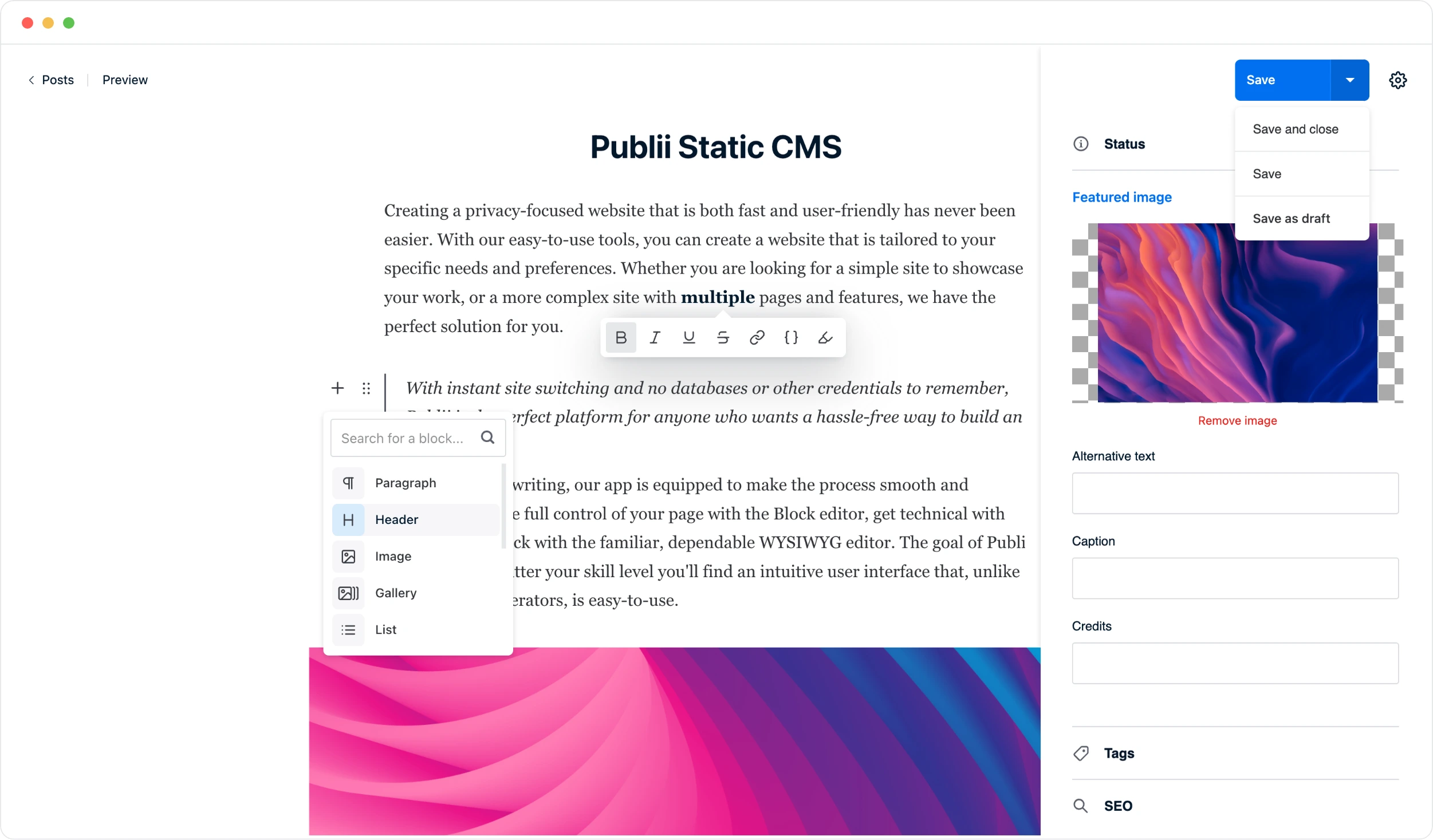 Publii User Interface